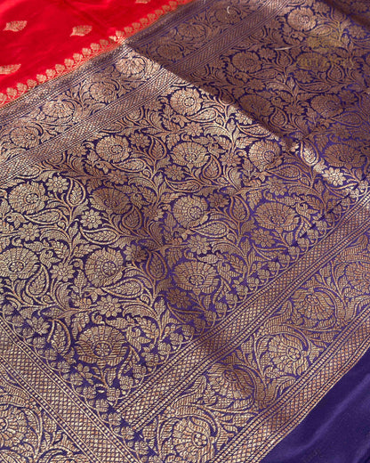Ruby Red Butta Crepe Banarasi Saree