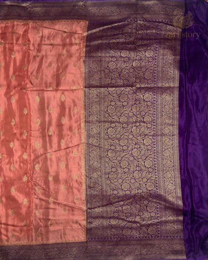 Apricot Peach Butta Crepe Banarasi Saree