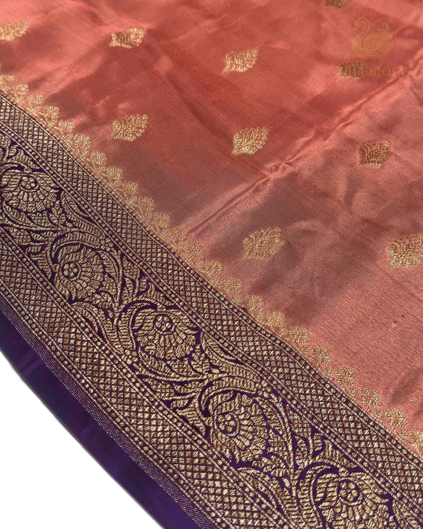 Apricot Peach Butta Crepe Banarasi Saree