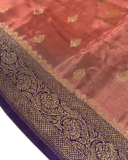 Apricot Peach Butta Crepe Banarasi Saree