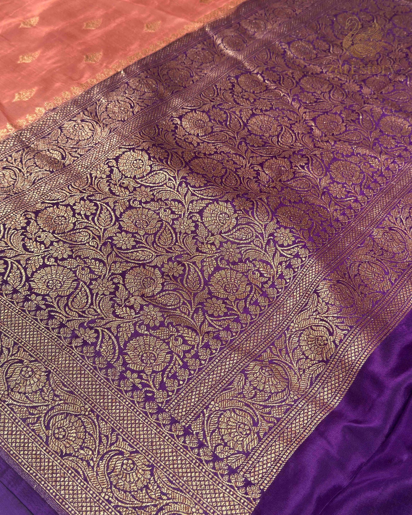 Apricot Peach Butta Crepe Banarasi Saree