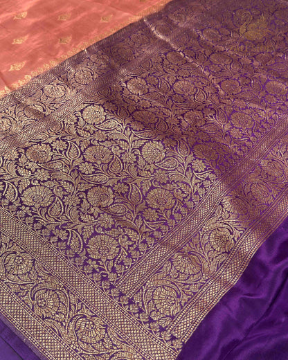 Apricot Peach Butta Crepe Banarasi Saree