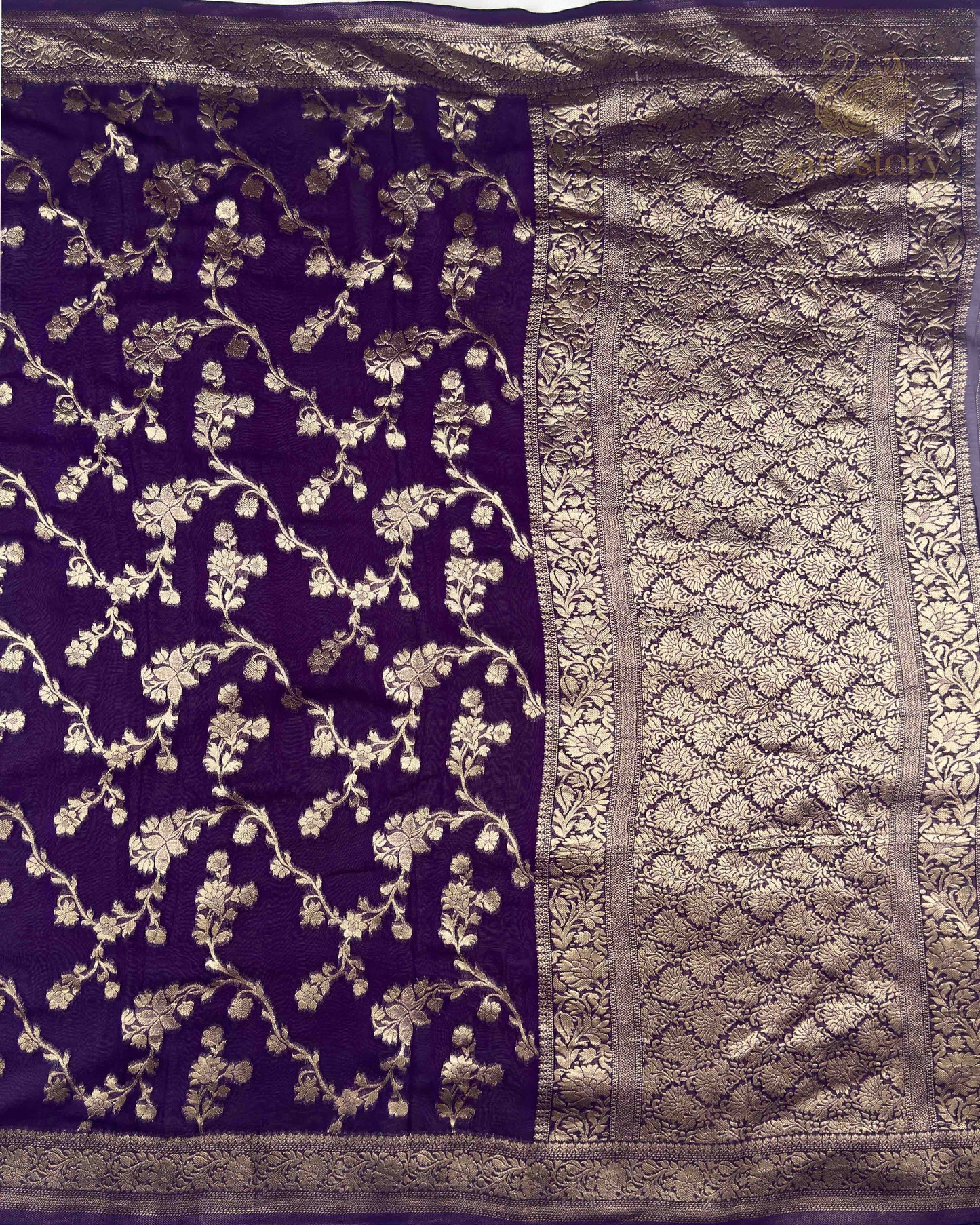 Royal Purple Floral Georgette Banarasi Saree