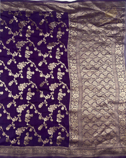 Royal Purple Floral Georgette Banarasi Saree