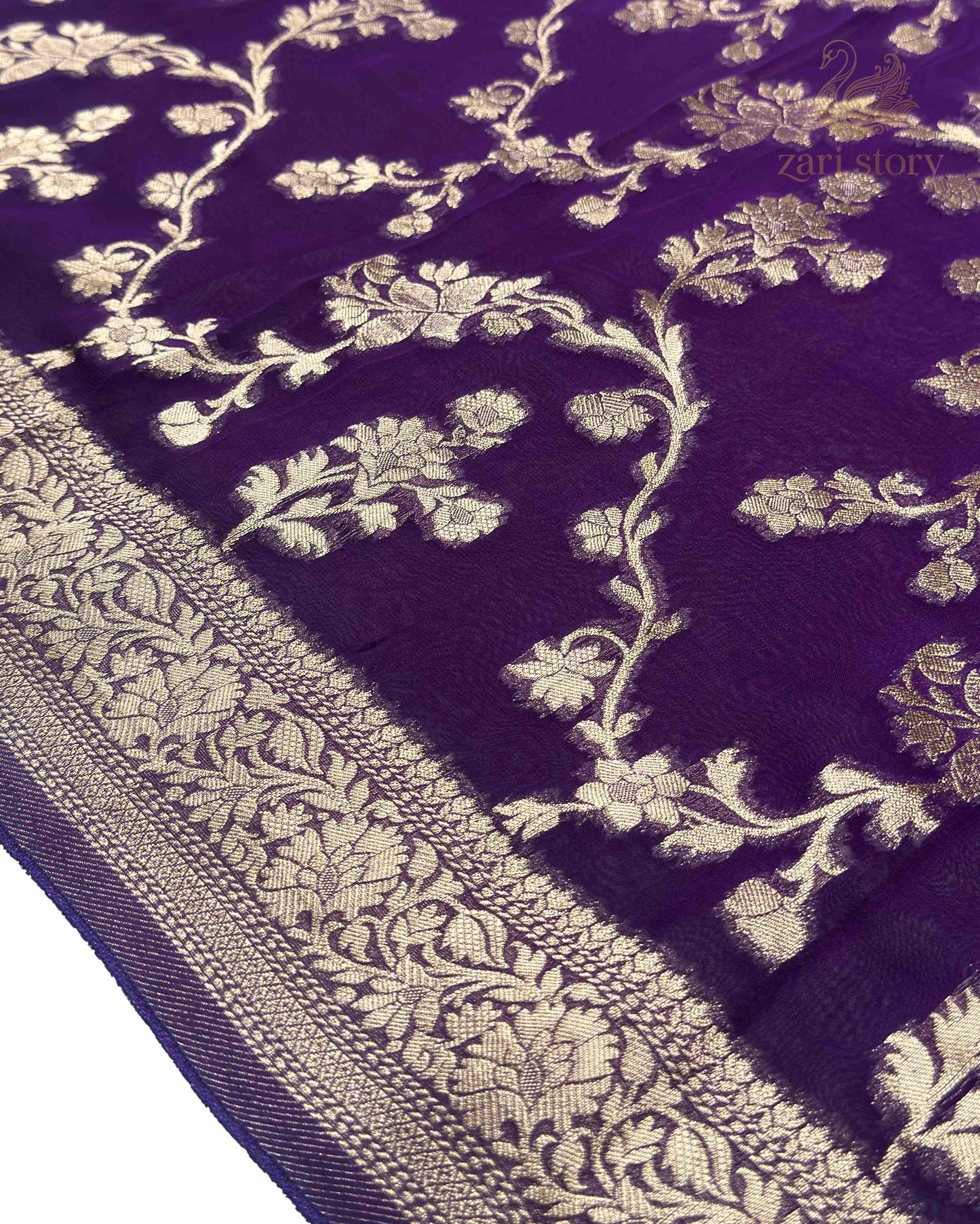 Royal Purple Floral Georgette Banarasi Saree
