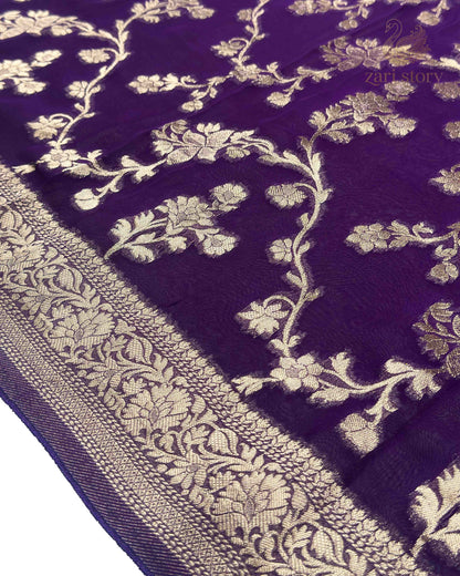 Royal Purple Floral Georgette Banarasi Saree