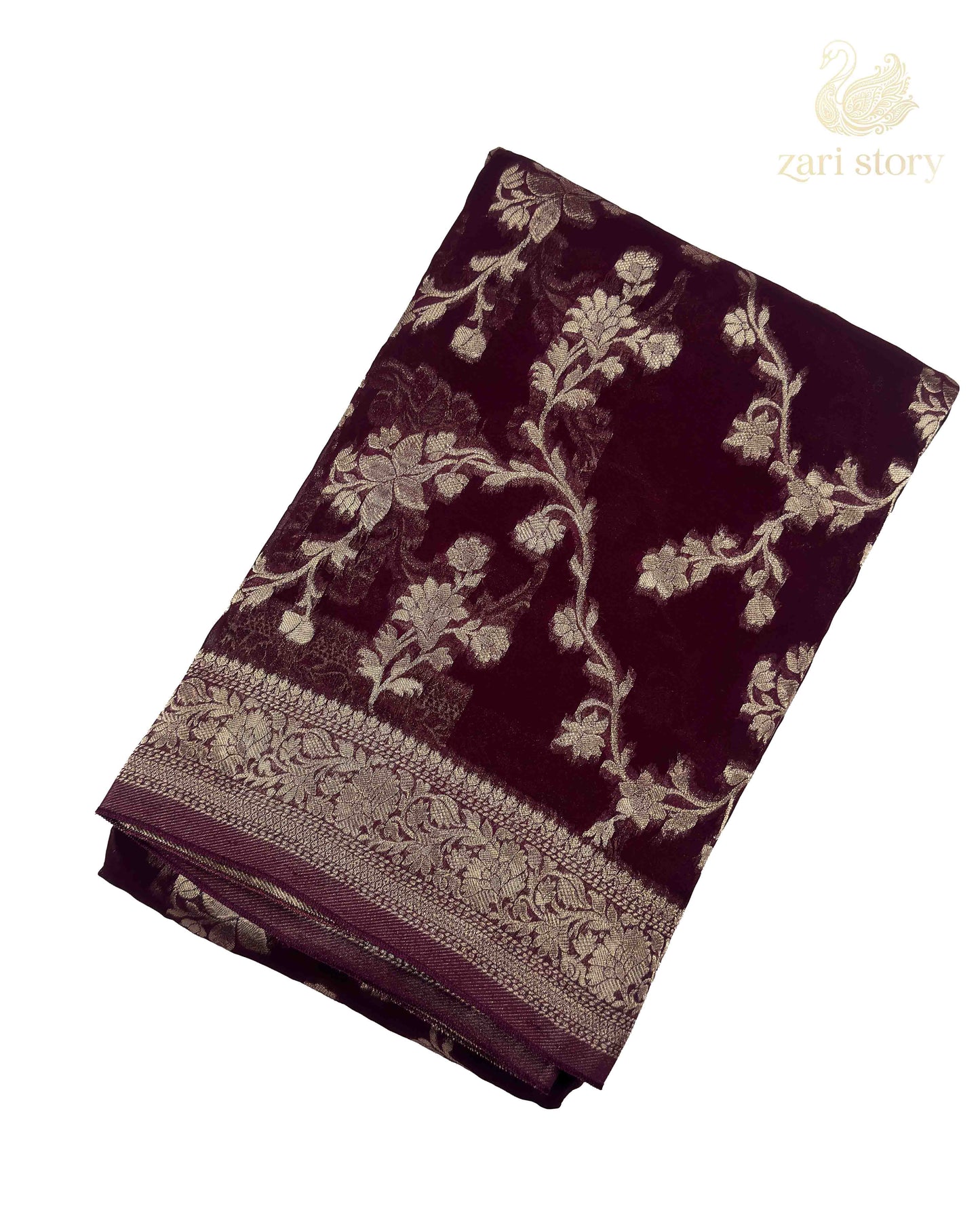 Wine Floral Georgette Banarasi Saree
