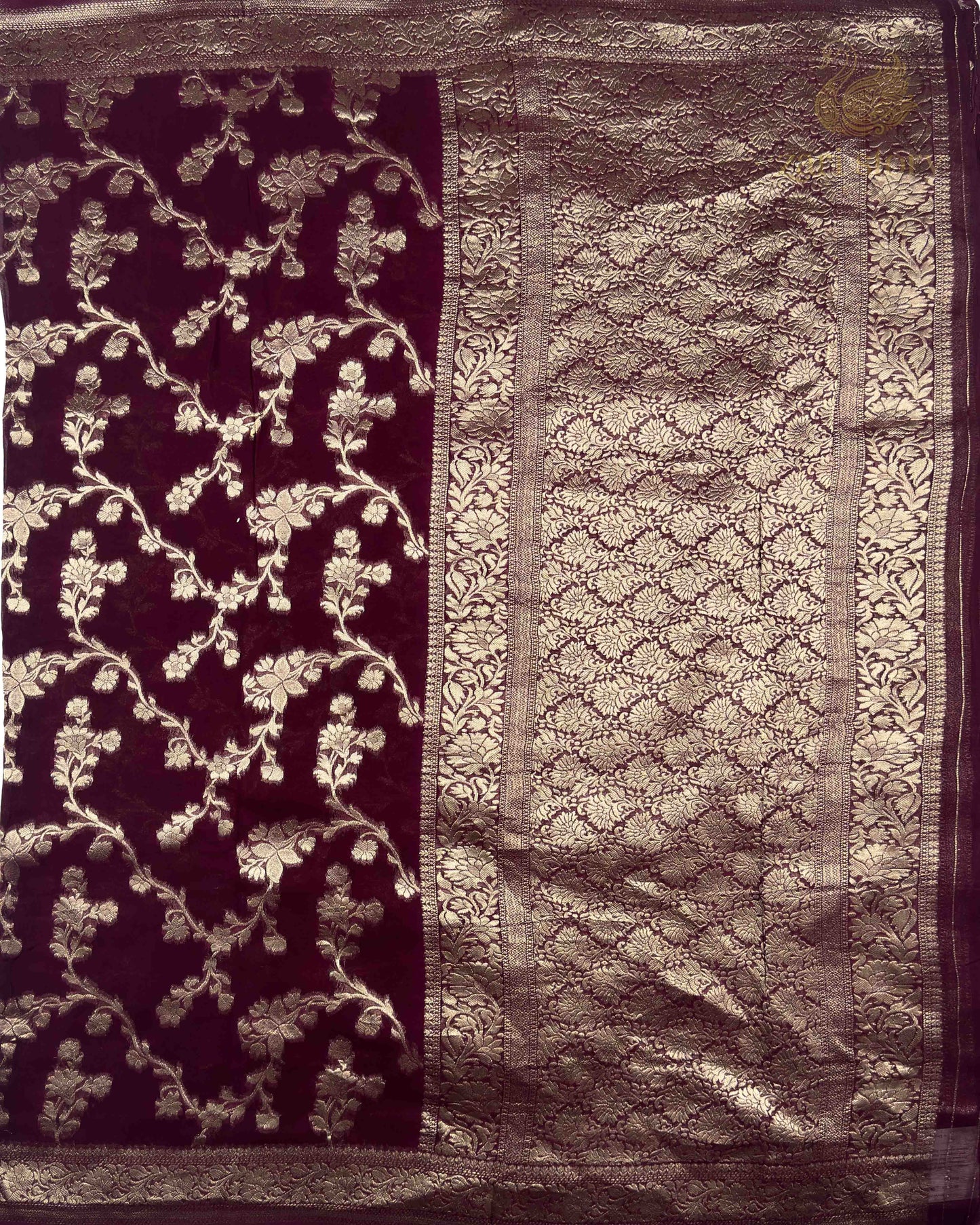 Wine Floral Georgette Banarasi Saree