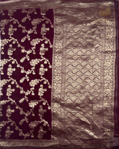 Wine Floral Georgette Banarasi Saree