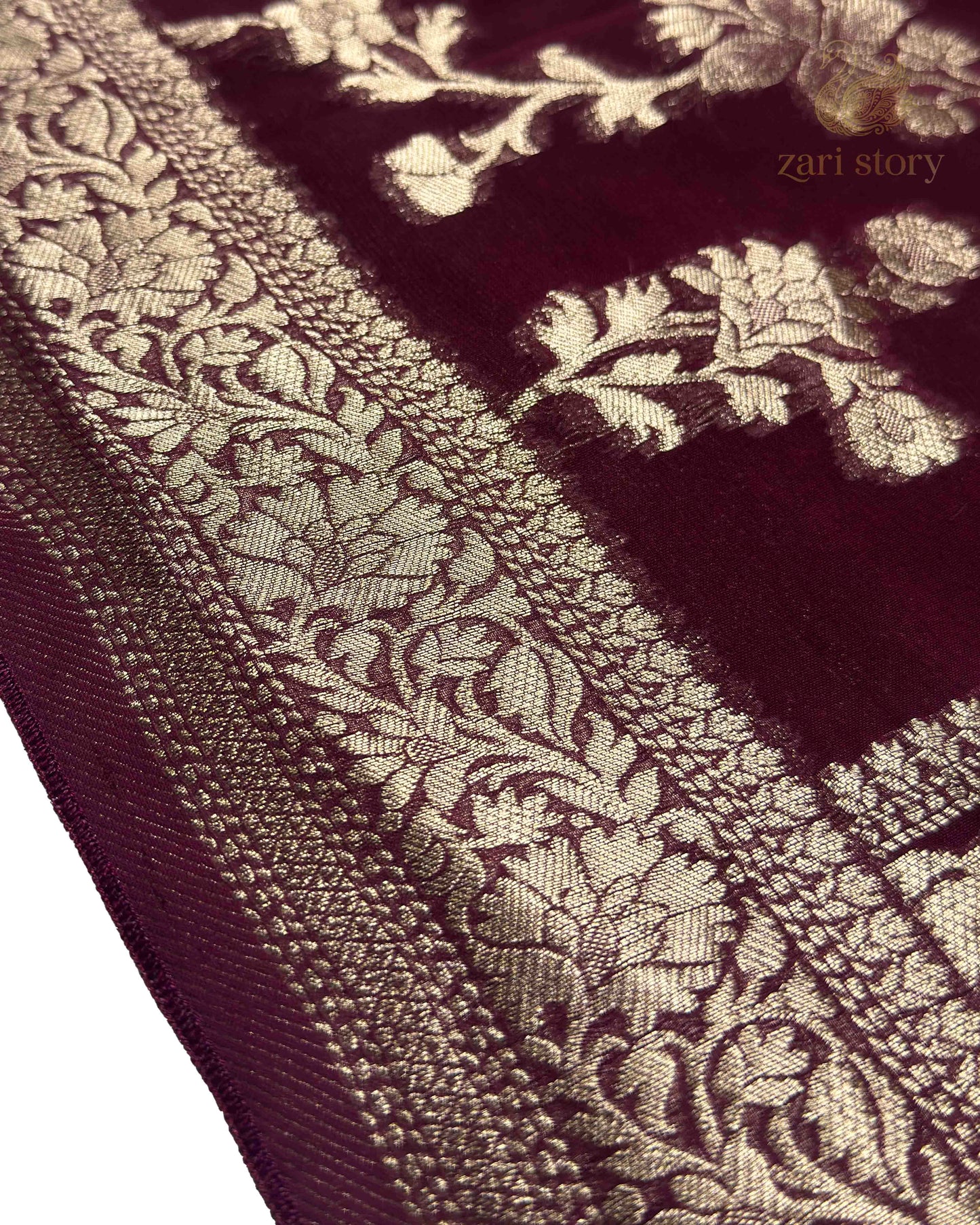 Wine Floral Georgette Banarasi Saree