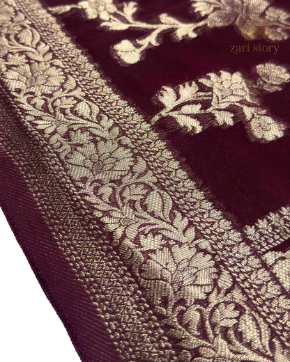 Wine Floral Georgette Banarasi Saree