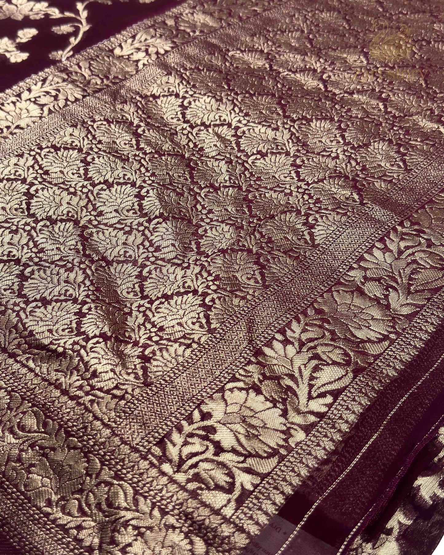 Wine Floral Georgette Banarasi Saree