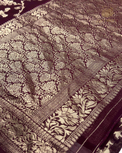Wine Floral Georgette Banarasi Saree