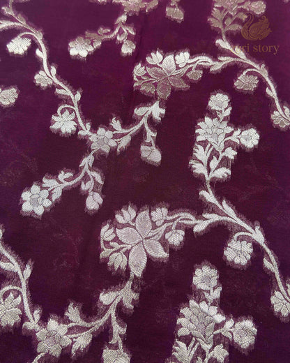 Wine Floral Georgette Banarasi Saree