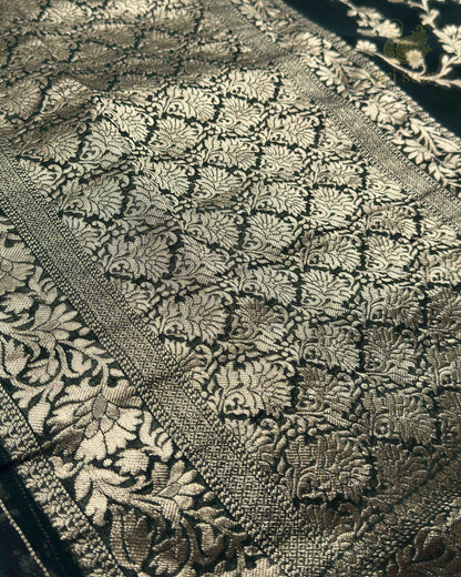 Bottle Green Floral Georgette Banarasi Saree