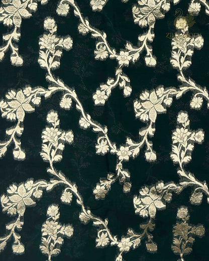 Bottle Green Floral Georgette Banarasi Saree