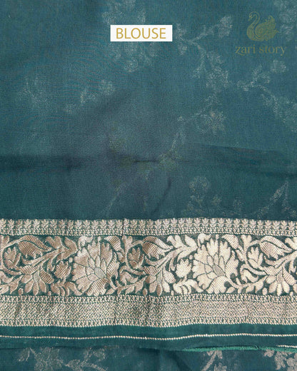 Bottle Green Floral Georgette Banarasi Saree