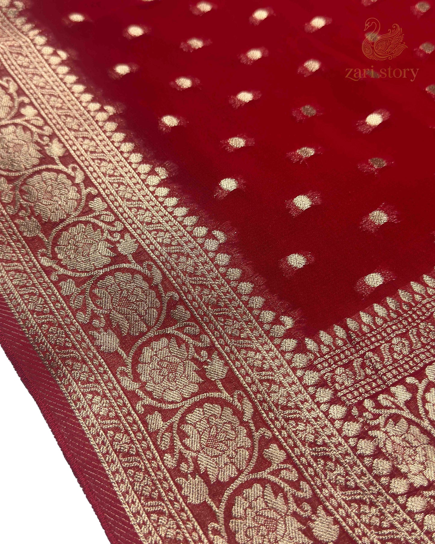 Ruby Red Butta Georgette Banarasi Saree