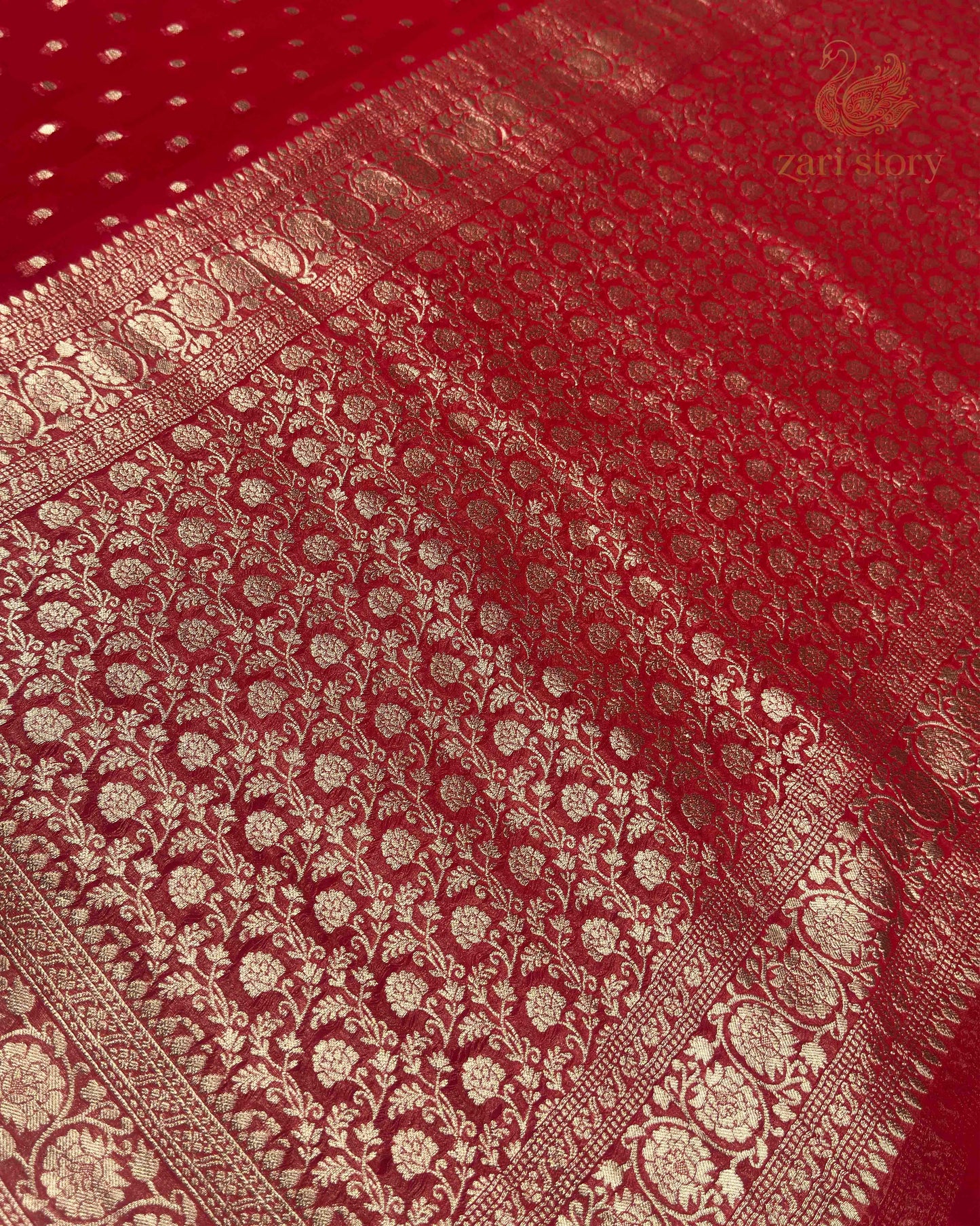Ruby Red Butta Georgette Banarasi Saree
