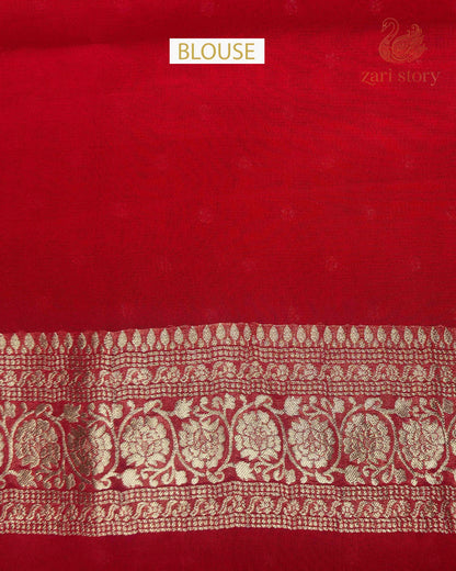Ruby Red Butta Georgette Banarasi Saree