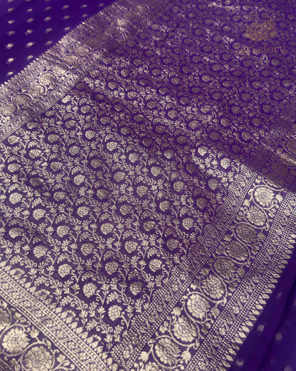 Royal Purple Butta Georgette Banarasi Saree