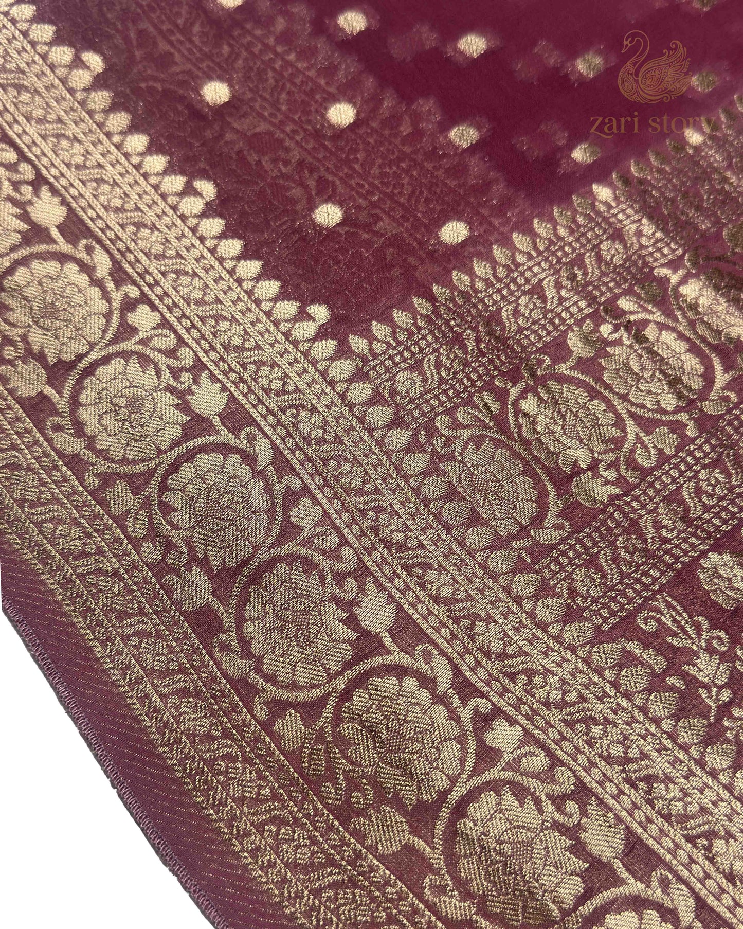 Dusty Mauve Butta Georgette Banarasi Saree
