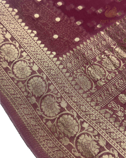 Dusty Mauve Butta Georgette Banarasi Saree