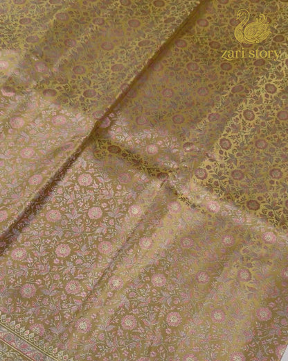 Moss Green Jamawar Mashru Banarasi Saree