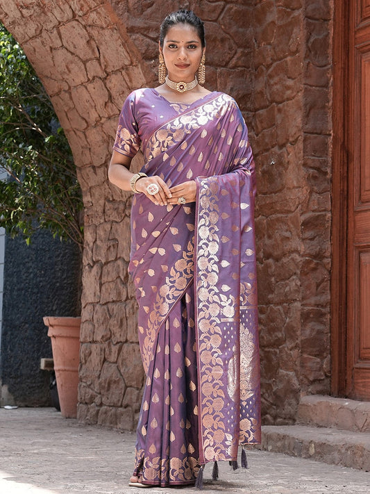 purple jaal katan silk pure